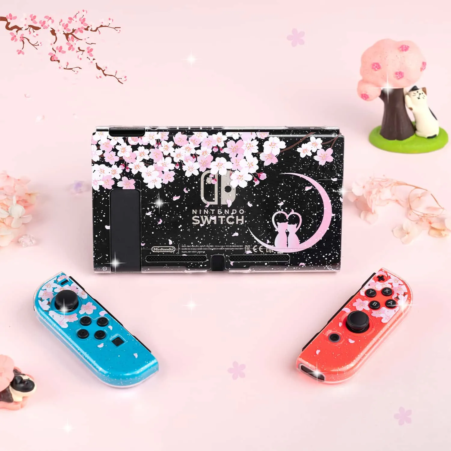 Sakura Cat Glitter Switch Standard OLED Case - Moon Clear Pink Kawaii