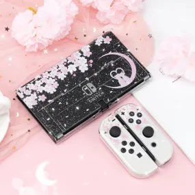 Sakura Cat Glitter Switch Standard OLED Case - Moon Clear Pink Kawaii