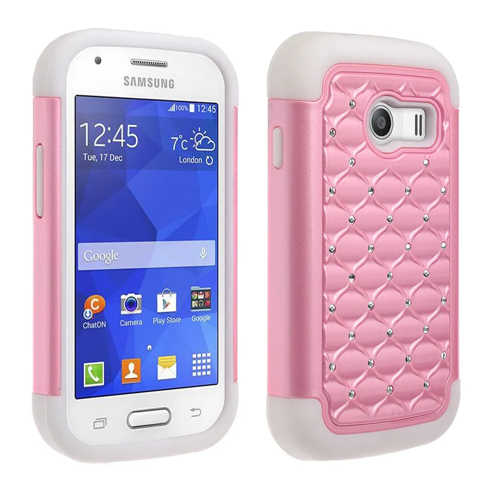 Samsung Galaxy Ace Style | S765C Rhinestone Case , Slim Hybrid Dual Layer[Shock Resistant] Crystal Rhinestone Studded Case Cover - Pink/White