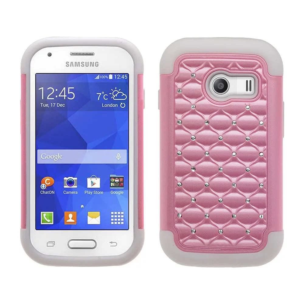 Samsung Galaxy Ace Style | S765C Rhinestone Case , Slim Hybrid Dual Layer[Shock Resistant] Crystal Rhinestone Studded Case Cover - Pink/White