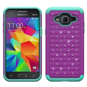 Samsung Galaxy J3 Case, J3V Case | Express Prime Case | Galaxy Sky Case | Amp Prime Case | Galaxy Sol Diamond Rhinestone Hybrid Case - Purple/Teal