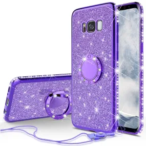 Samsung Galaxy S8 Case, SM-G950 Case, Glitter Cute Phone Case Girls with Kickstand,Bling Diamond Rhinestone Bumper Ring Stand Sparkly Luxury Clear Thin Soft Protective Samsung Galaxy S8 Case for Girl Women - Purple