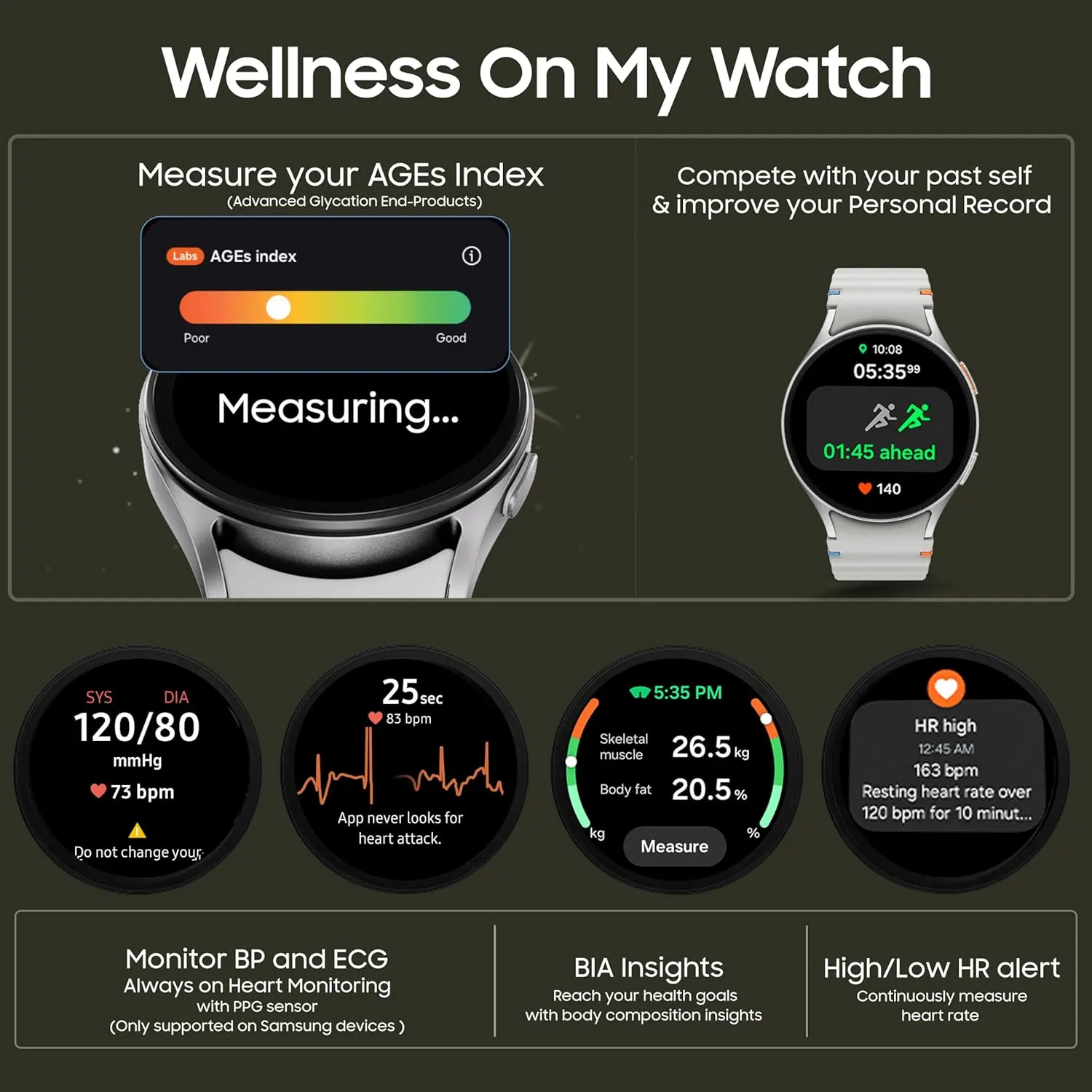 Samsung Galaxy Watch 7 (44mm, Silver, BT LTE) with 3nm Processor | Dual GPS | Sapphire Glass & Armour Aluminum | 5ATM & IP68 | HR, SpO2, BP & ECG Monitor