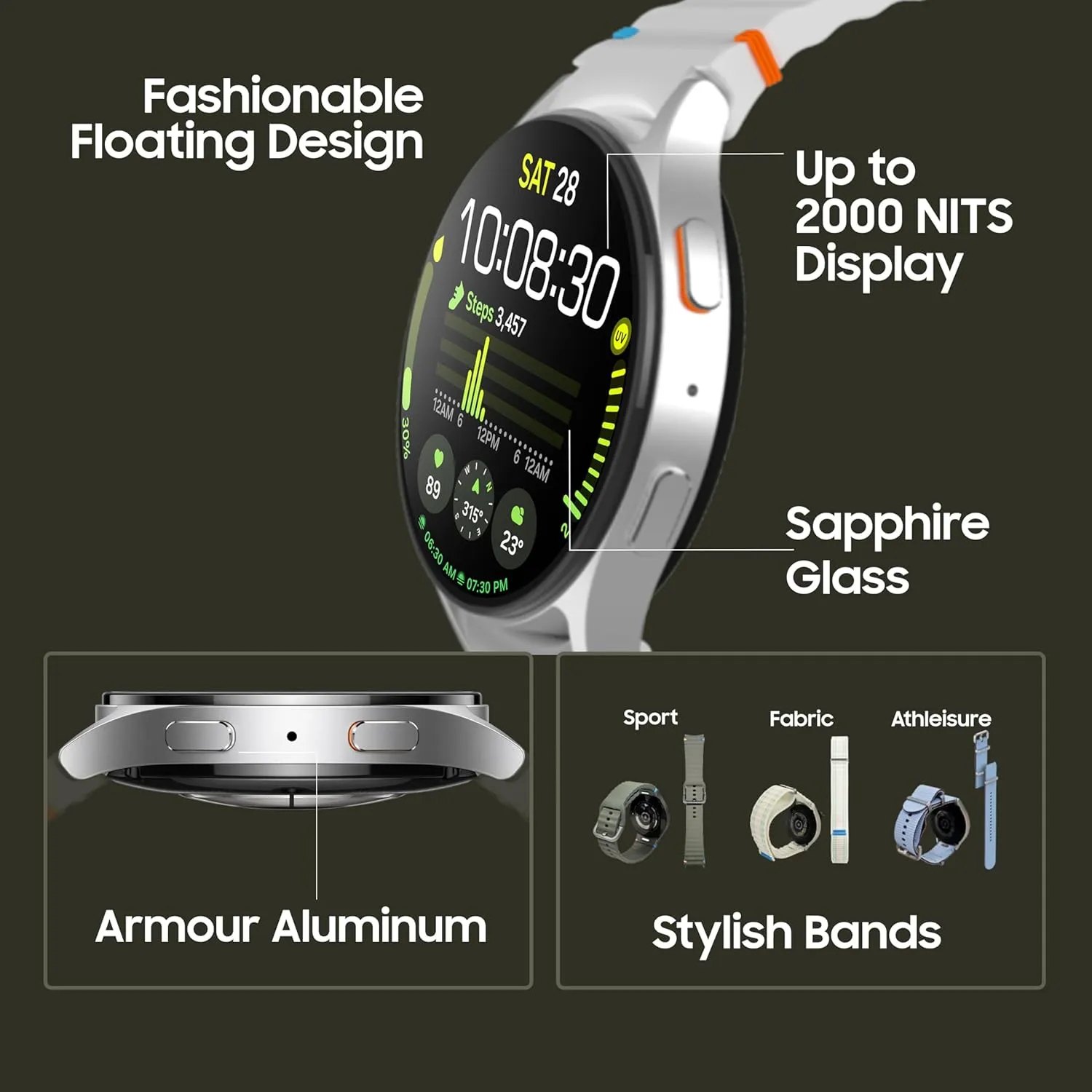 Samsung Galaxy Watch 7 (44mm, Silver, BT LTE) with 3nm Processor | Dual GPS | Sapphire Glass & Armour Aluminum | 5ATM & IP68 | HR, SpO2, BP & ECG Monitor