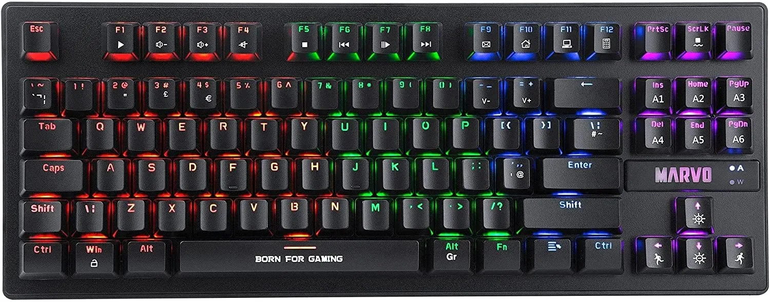 Scorpion KG901 Mechanical Gaming Keyboard with Blue Switches, Full Anti Ghosting with N Key Rollover, Slim Compact Frame, Backlight 6 Colour Rainbow