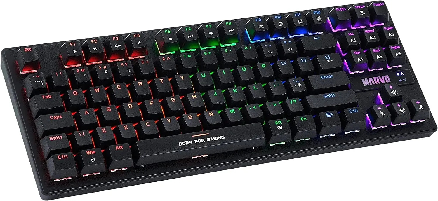 Scorpion KG901 Mechanical Gaming Keyboard with Blue Switches, Full Anti Ghosting with N Key Rollover, Slim Compact Frame, Backlight 6 Colour Rainbow