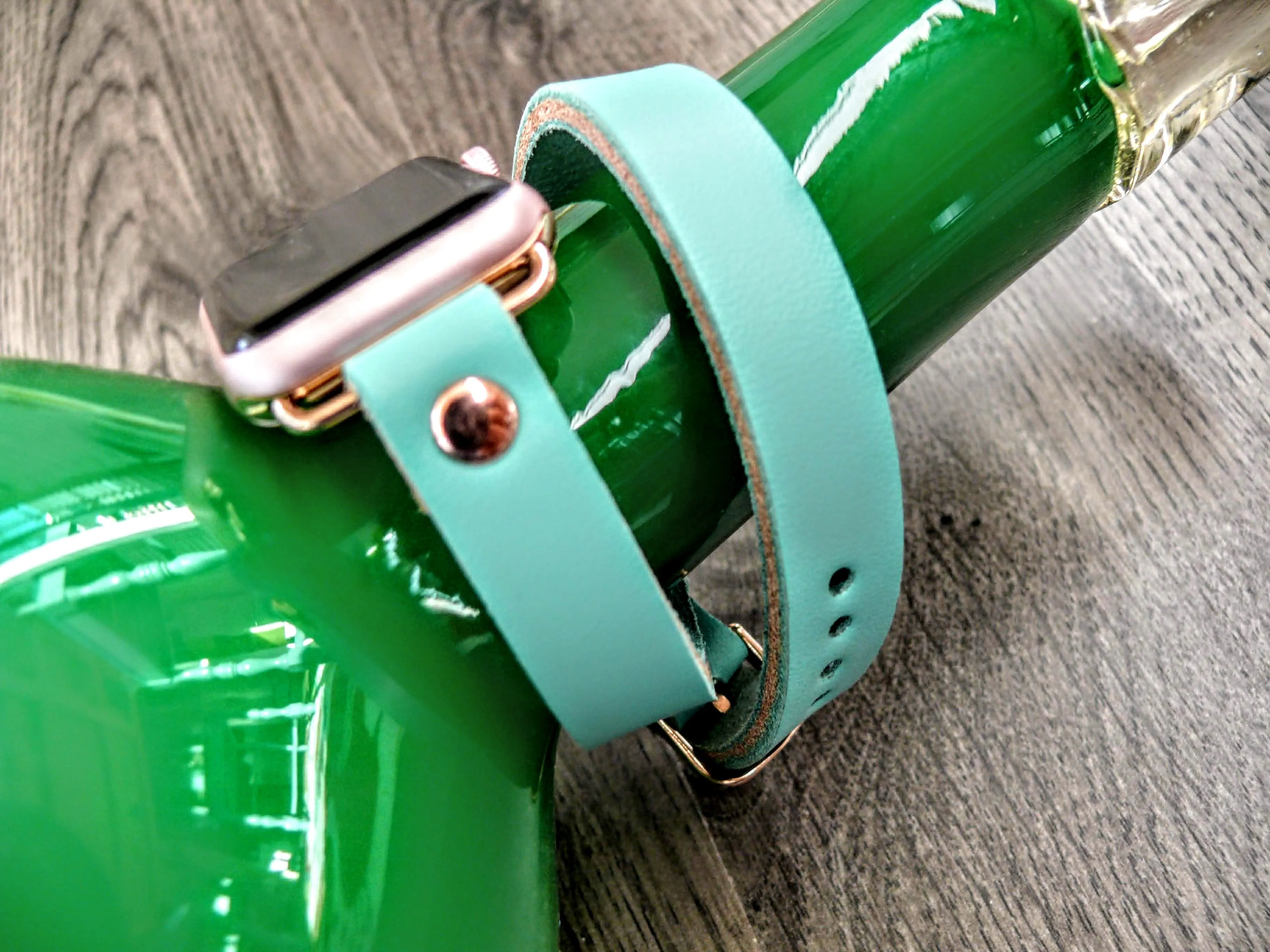 Seafoam Turquoise Apple Watch Band, Double Wrap Strap, Wickett & Craig Genuine Leather Band