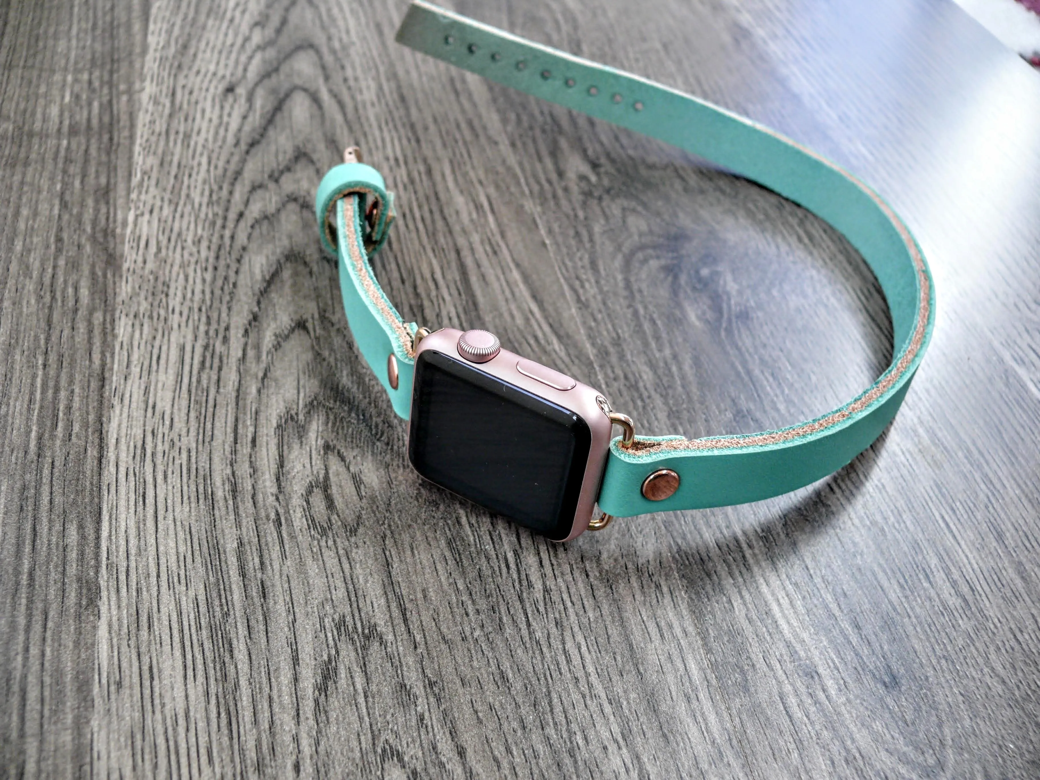 Seafoam Turquoise Apple Watch Band, Double Wrap Strap, Wickett & Craig Genuine Leather Band