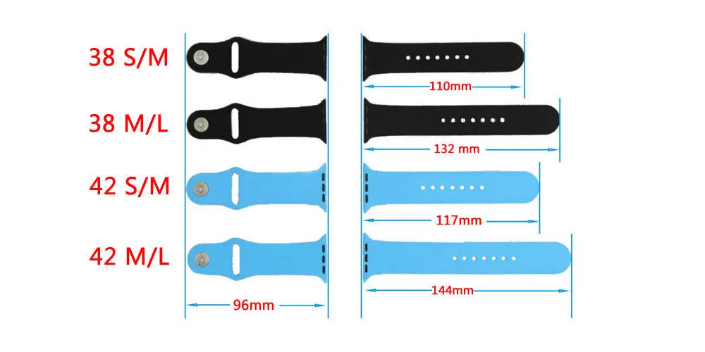 Silicone Bands Sport Watch Band For Apple Watch 38MM S/M 38MM M/L 42MM S/M 42MM M/L Size Strap