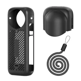 Silicone Protective Cover Body Case   Lens Cap Cover  Anti Lost Lanyard - Black