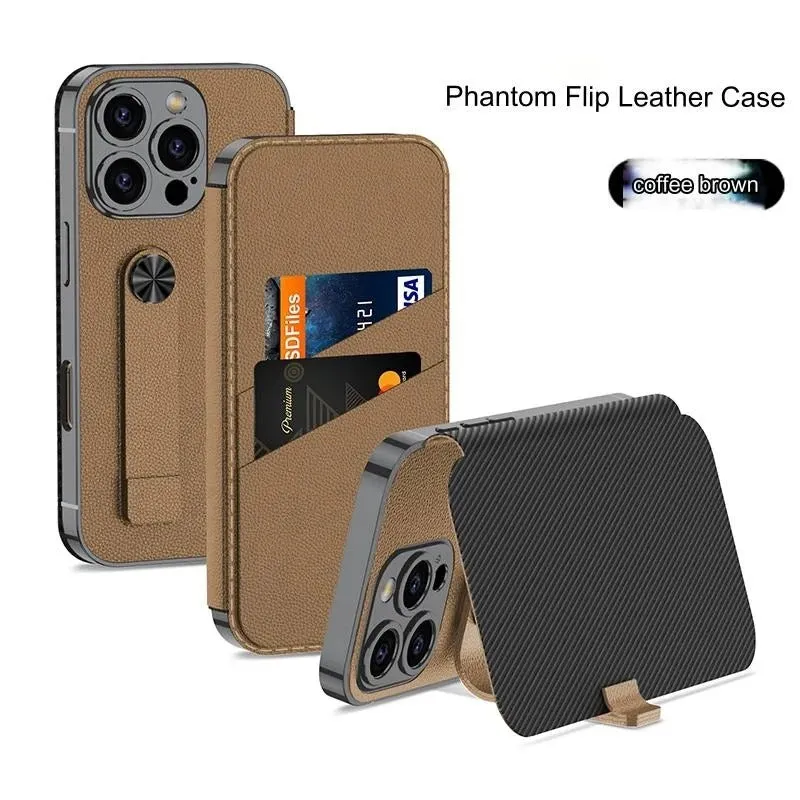 Swivel Buckle Flip Vegan Leather Case With Card Slot Holder For iPhone