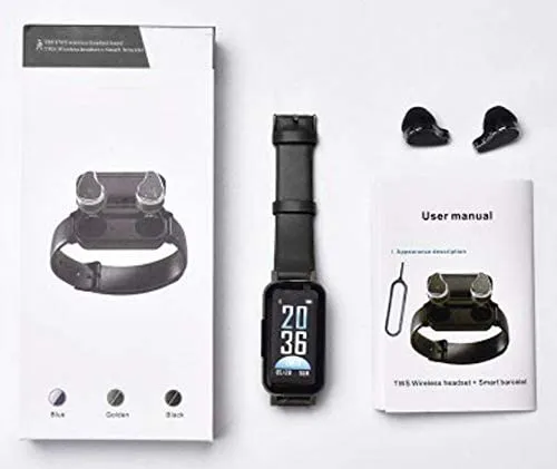 T89 tws Smartwatch TWS Bluetooth Headphone Fitness Bracelet Heart Rate Monitor Waterproof - Black X2920575