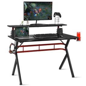 Tangkula Gaming Desk, Professional Gamer Workstation with Cup Holder, Headphone Hook, Handle Rack