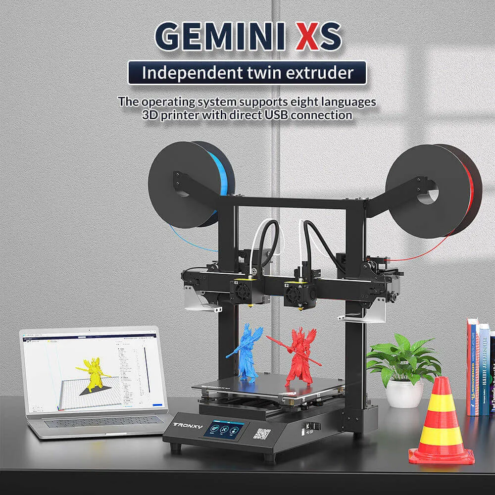 Tronxy Gemini XS Dual Extruder 3D Printer Kit Print Size 255x255x260mm