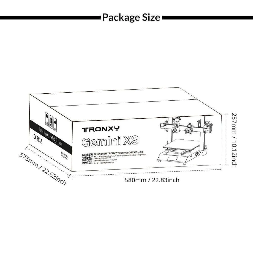Tronxy Gemini XS Dual Extruder 3D Printer Kit Print Size 255x255x260mm
