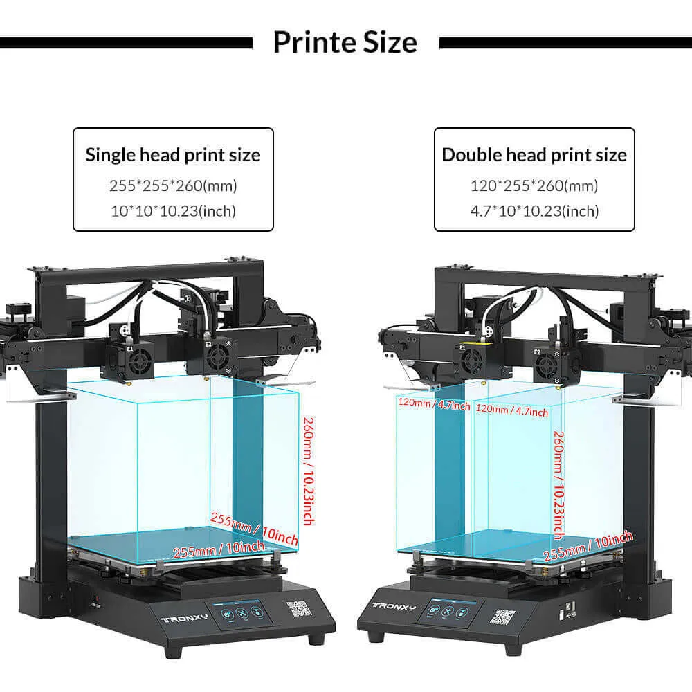 Tronxy Gemini XS Dual Extruder 3D Printer Kit Print Size 255x255x260mm