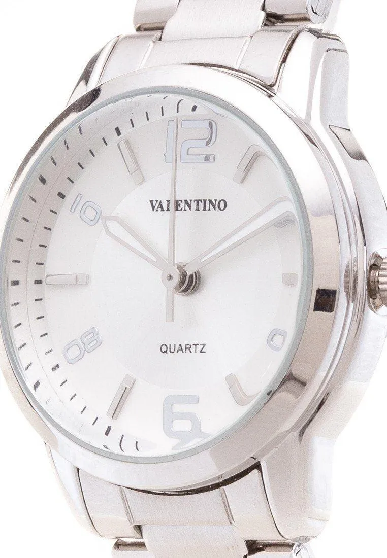 Valentino 20121912-White Dial Silver Index Stainless Strap Watch For Women