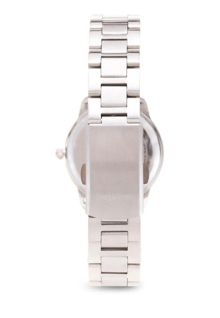 Valentino 20121912-White Dial Silver Index Stainless Strap Watch For Women