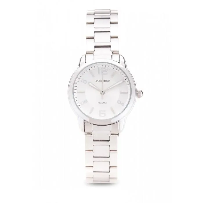 Valentino 20121912-White Dial Silver Index Stainless Strap Watch For Women