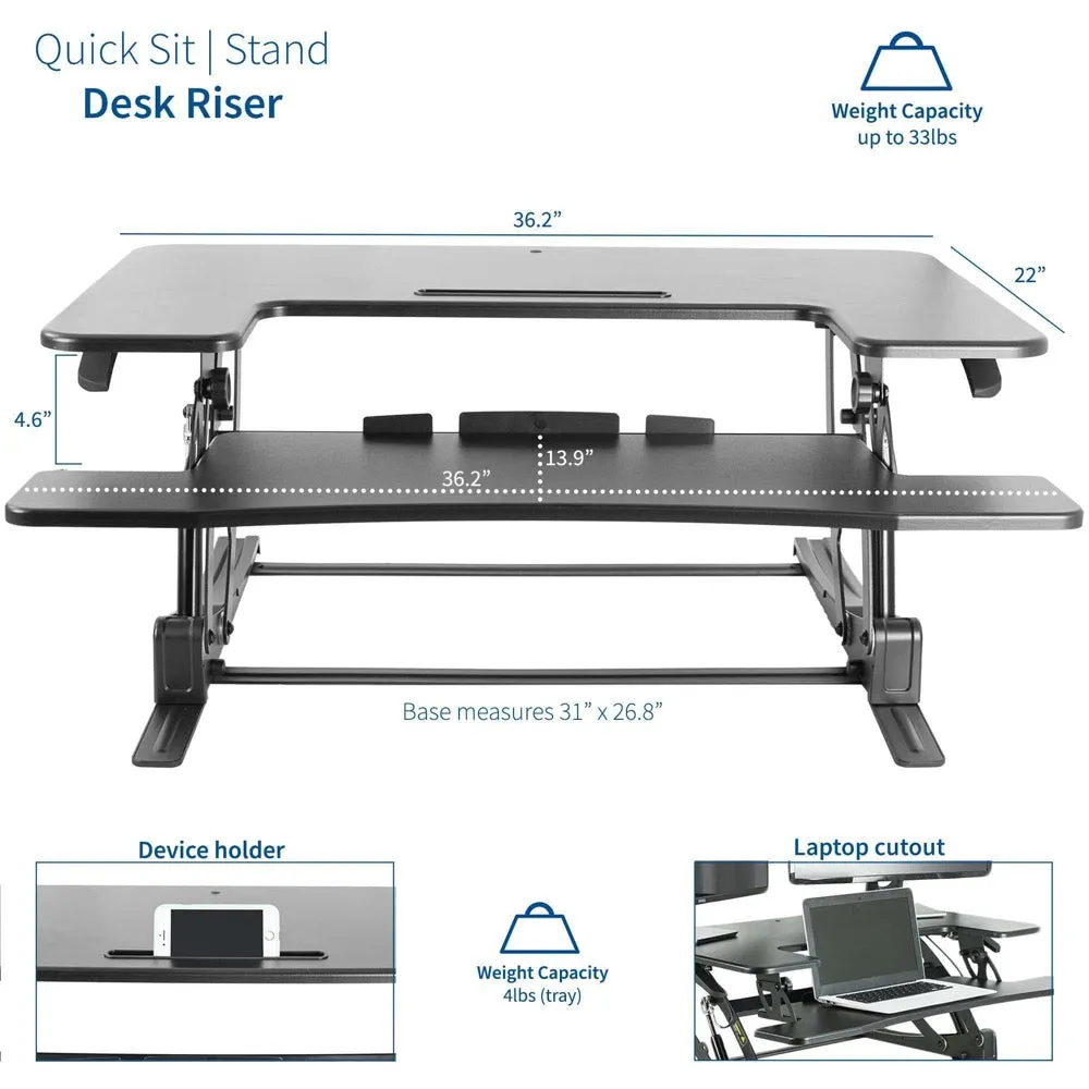 VIVO Black Height-Adjustable 36” Sit-to-Stand Desk Tabletop Monitor Riser, DESK-V000V2