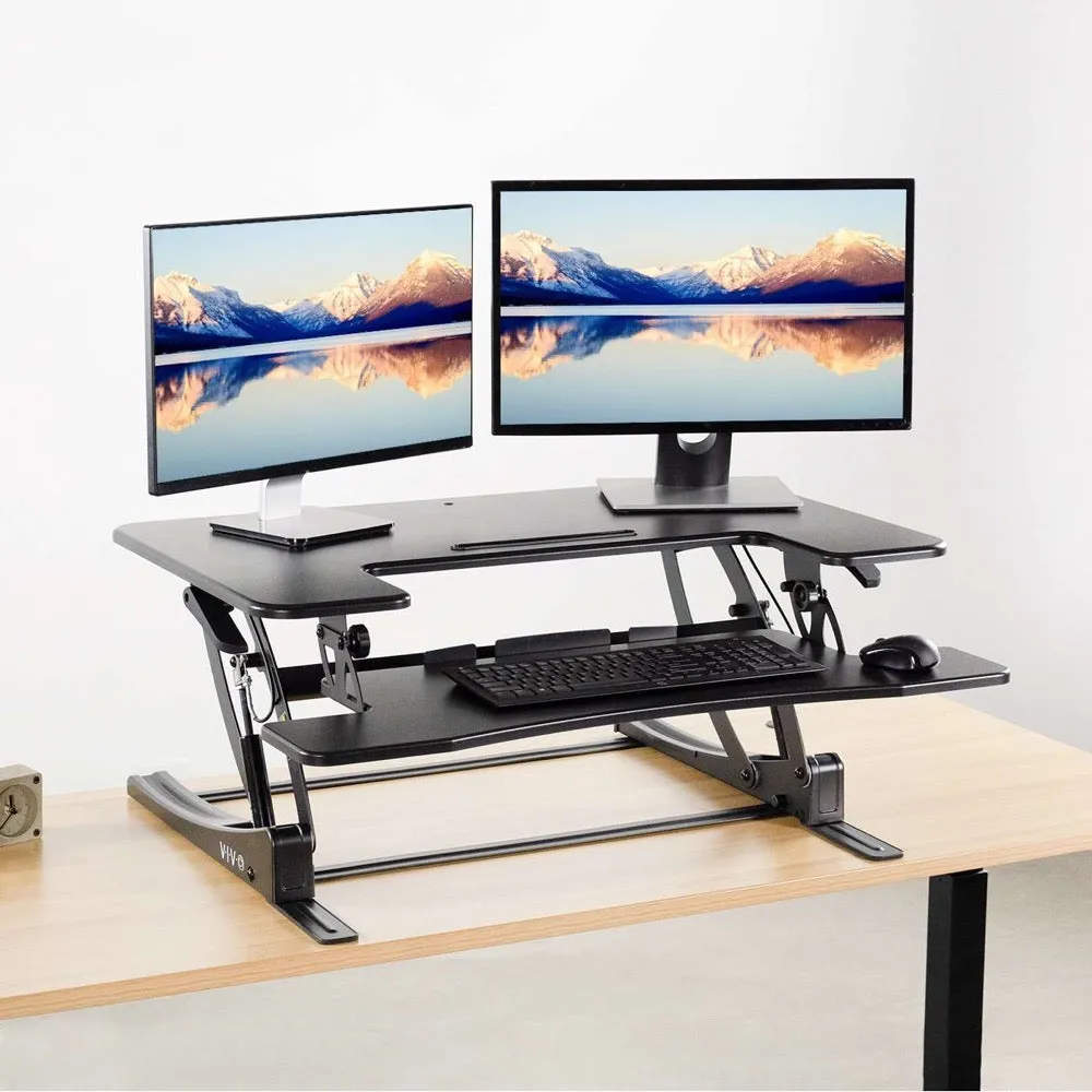 VIVO Black Height-Adjustable 36” Sit-to-Stand Desk Tabletop Monitor Riser, DESK-V000V2