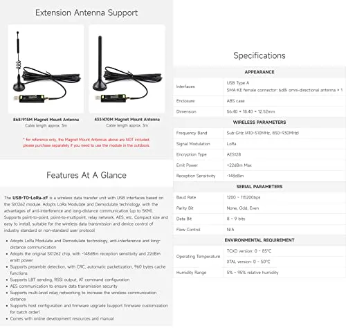 Waveshare USB to LoRa Data Transfer Module, Based On SX1262, Suitable for Data Acquisition in Industry and Agriculture-TCXO Crystal oscillator