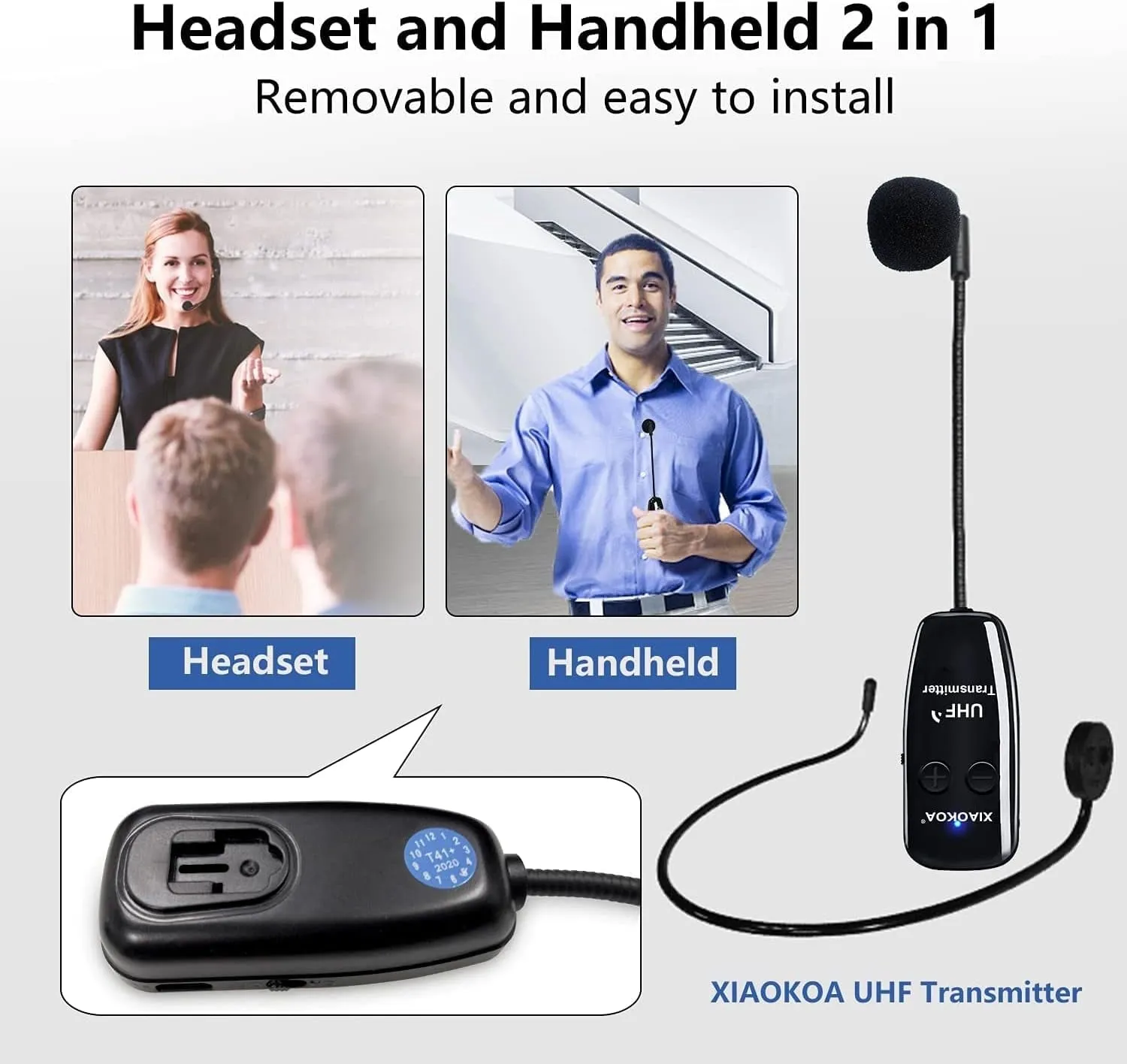 Wireless Microphone,UHF Wireless Microphone Headset, 50m Wireless Transmission,Headband and Handheld 2-in-1,for Tour Guide/Teaching/Promotion/Speech