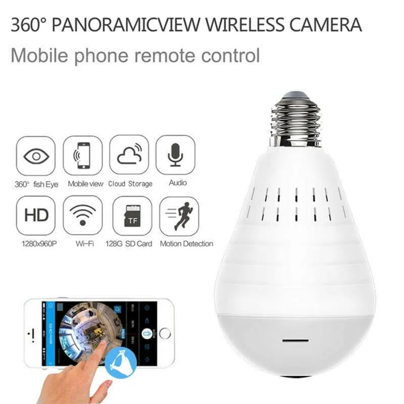 Wireless Panoramic VR bulb Camera HD WIFI Bulb Light IP Camera FishEye