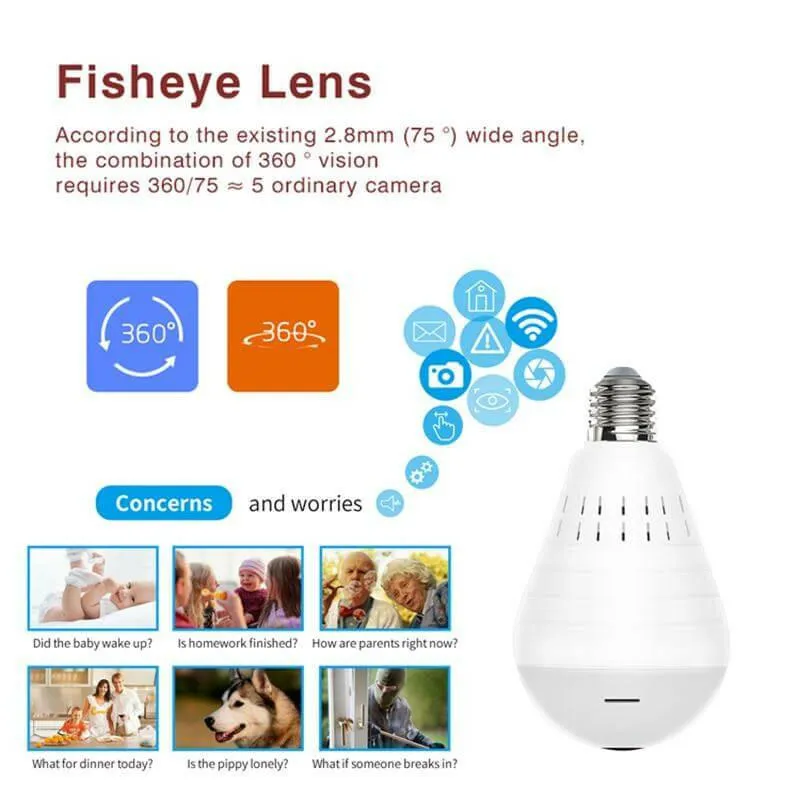 Wireless Panoramic VR bulb Camera HD WIFI Bulb Light IP Camera FishEye