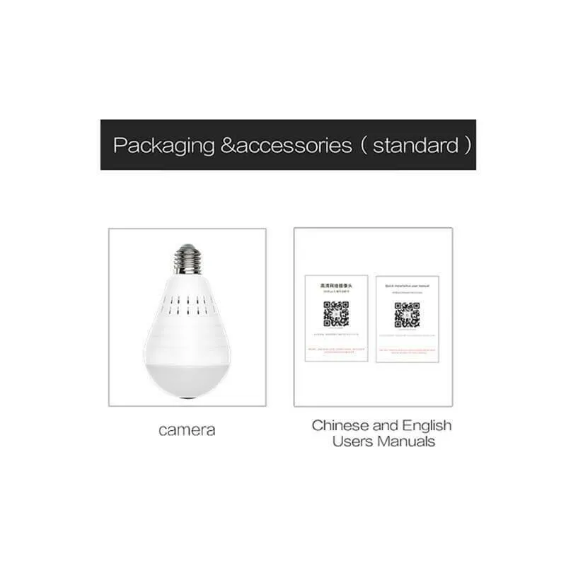 Wireless Panoramic VR bulb Camera HD WIFI Bulb Light IP Camera FishEye