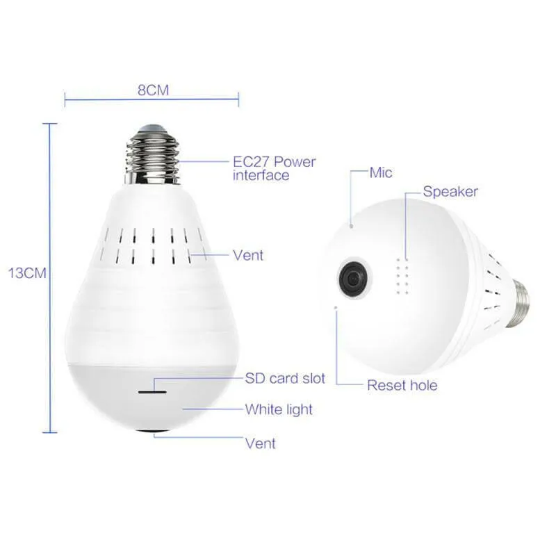 Wireless Panoramic VR bulb Camera HD WIFI Bulb Light IP Camera FishEye