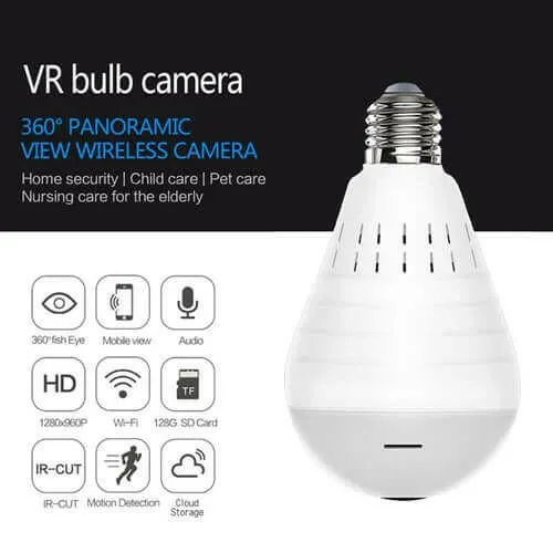 Wireless Panoramic VR bulb Camera HD WIFI Bulb Light IP Camera FishEye