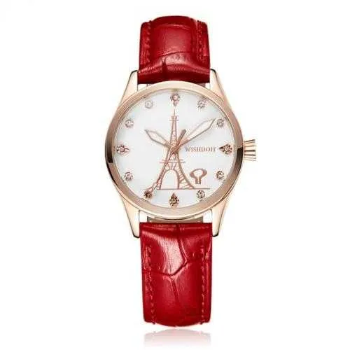 WISHDOIT WSD-005 Fashion Women Quartz Watch Roman Numerals Flower Iron Tower Wrist Watch