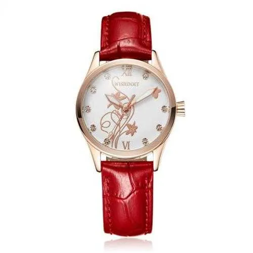 WISHDOIT WSD-005 Fashion Women Quartz Watch Roman Numerals Flower Iron Tower Wrist Watch