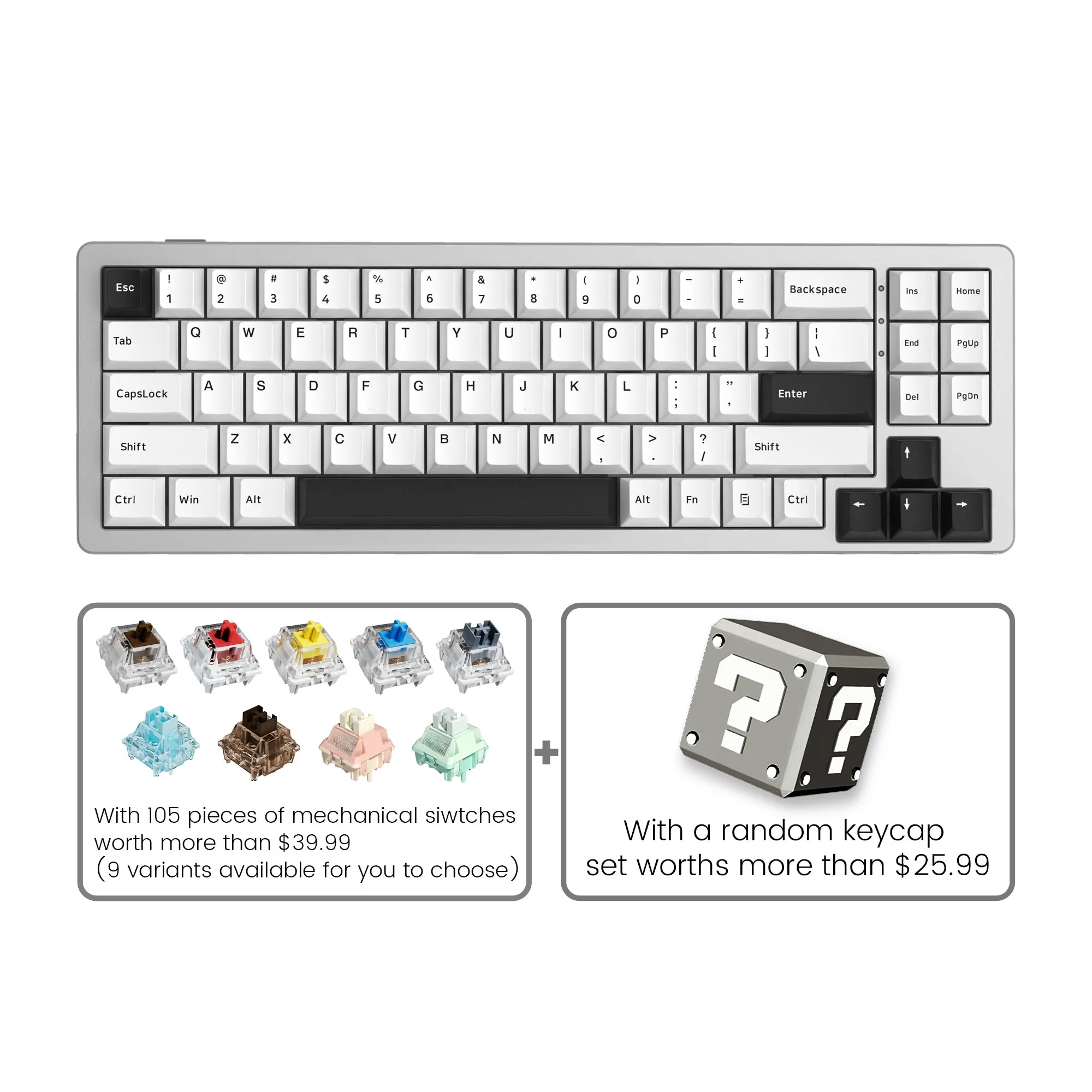 Womier SK71 Wireless 68% Aluminum Gasket Mechanical Keyboard (7 Colors)