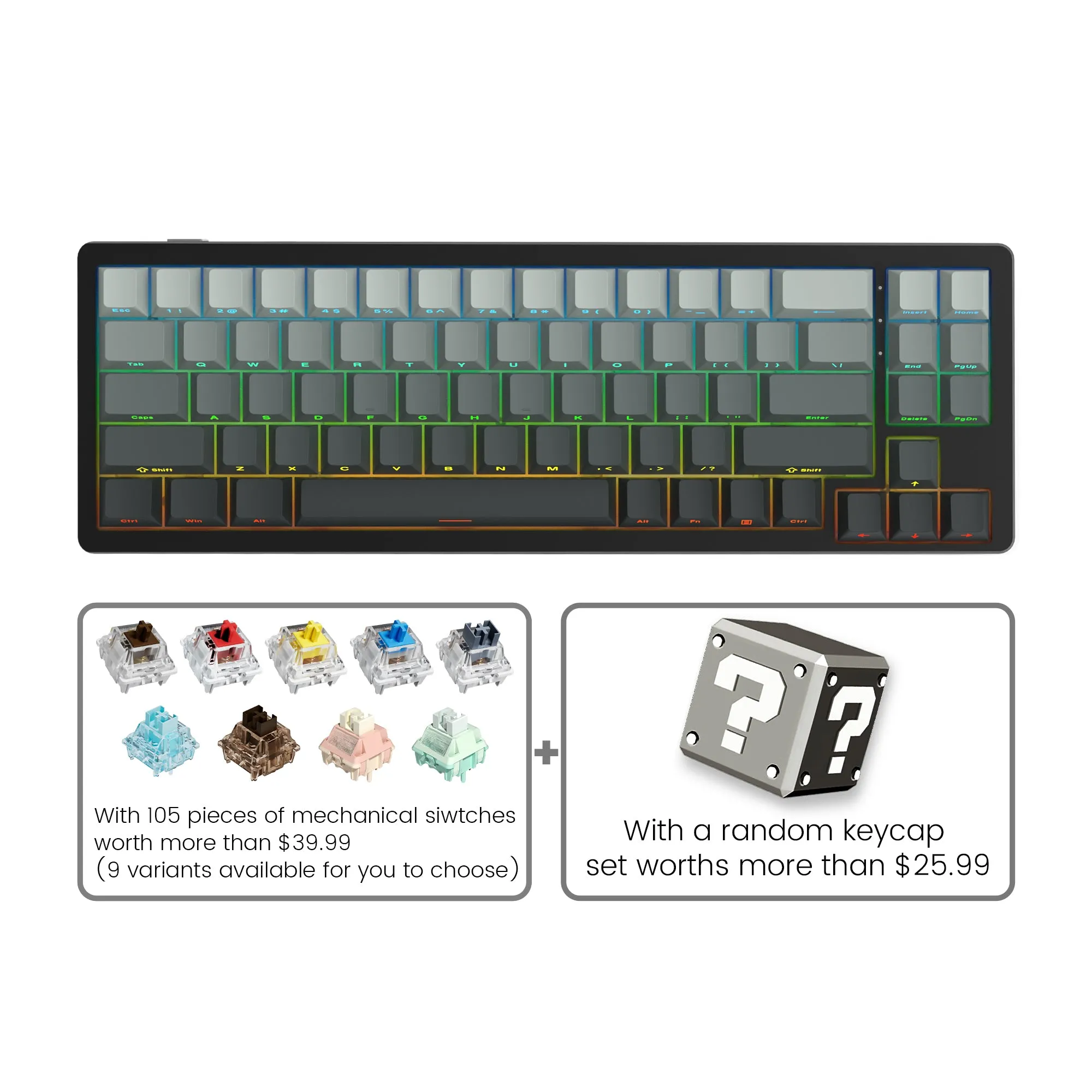 Womier SK71 Wireless 68% Aluminum Gasket Mechanical Keyboard (7 Colors)