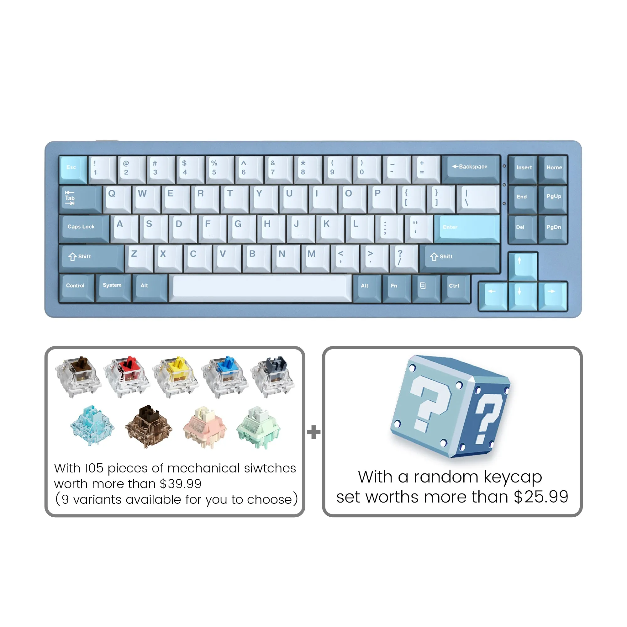 Womier SK71 Wireless 68% Aluminum Gasket Mechanical Keyboard (7 Colors)