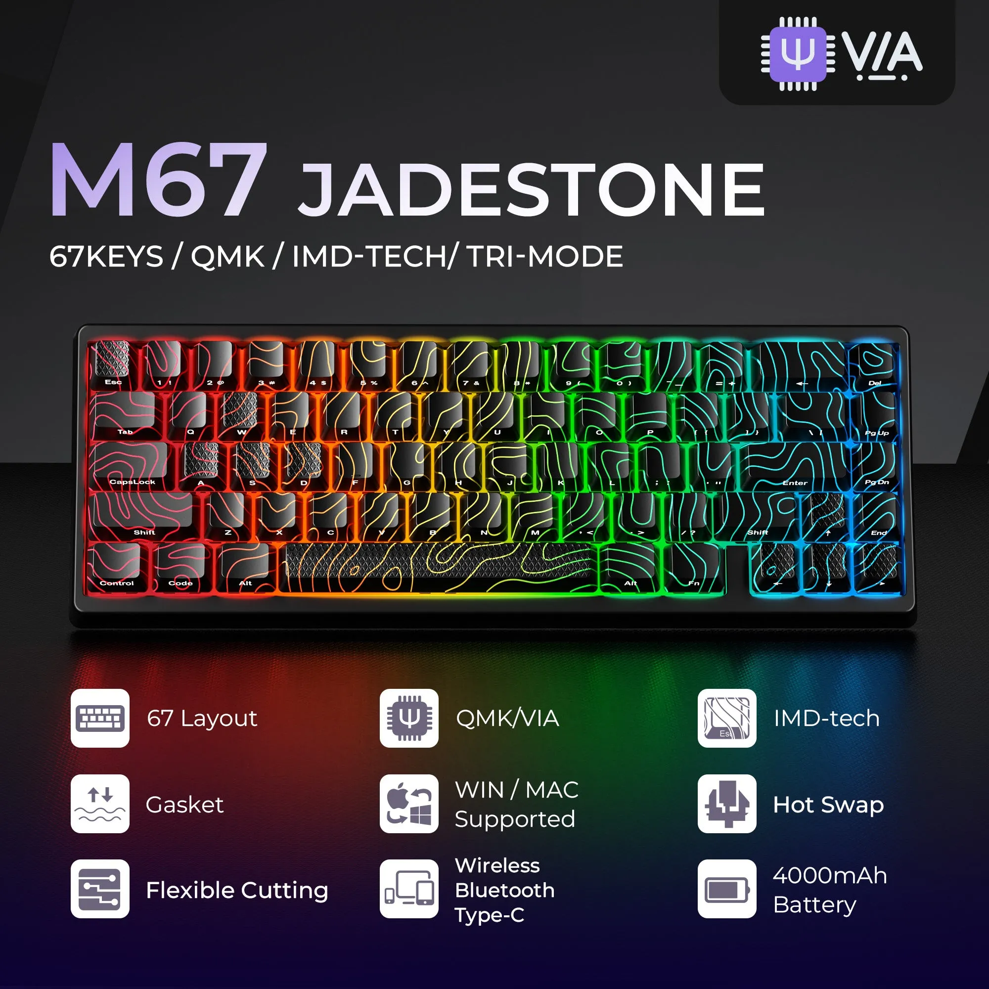 XVX M67 JadeStone Mechanical Keyboard With IMD-Tech Keycaps (Interstellar Black)