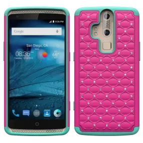 ZTE Axon Pro Rhinestone Case , Slim Hybrid Dual Layer[Shock Resistant] Crystal Rhinestone Studded Case Cover - Hot Pink/Teal